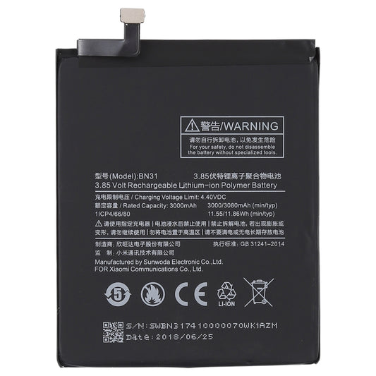 3000mAh Li-Polymer Battery BN31 for Xiaomi Mi 5X / Note 5A by buy2fix
