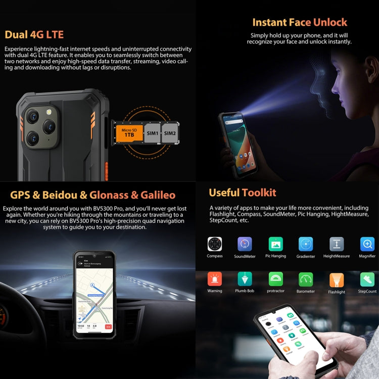 Blackview BV5300 Pro Rugged Phone, 4GB+64GB, IP68/IP69K/MIL-STD-810H, Face Unlock, 6580mAh Battery, 6.1 inch Android 12 MTK6765 Helio P35 Octa Core up to 2.3GHz, Network: 4G, OTG, NFC, Dual SIM(Orange) by Blackview