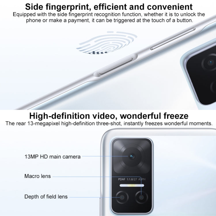 Honor Play6T 5G, 8GB+128GB, China Version, Triple Back Cameras, Side Fingerprint Identification, 5000mAh Battery, 6.74 inch Magic UI 5.0 (Android 11) MediaTek Dimensity 700 Octa Core up to 2.2GHz, Network: 5G, OTG, Not Support Google Play(Blue) by HONOR