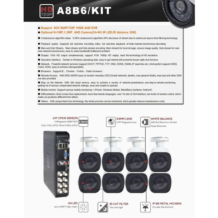 A8B6 8Ch Bullet IP Camera NVR Kit, Support Night Vision / Motion Detection, IR Distance: 15m by buy2fix