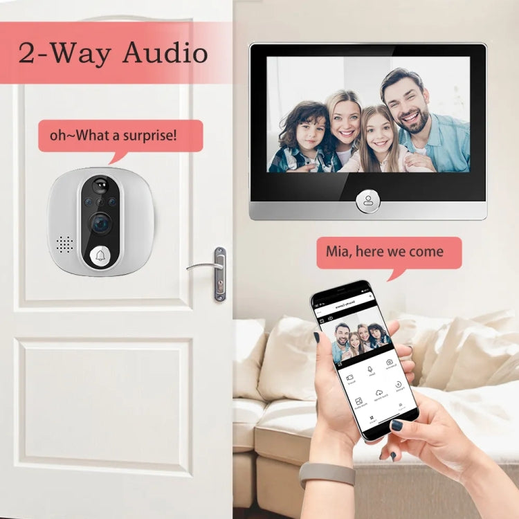 W1 4.3 inch 1080P WiFi Smart Visual Electronic Doorbell Support PIR Motion Detection by buy2fix