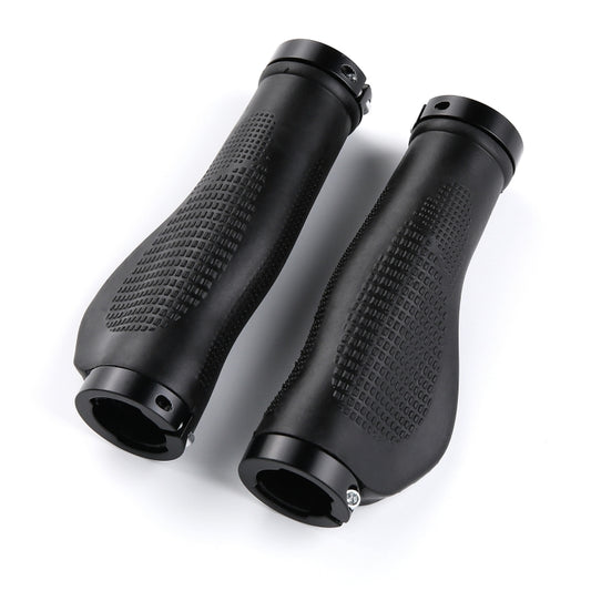1 Pair AG21 Rubber + Alloy Lock-Rings Bicycle Flat Handlebar Grip(Black) by buy2fix