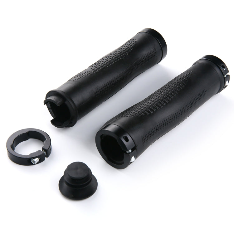 1 Pair AG21 Rubber + Alloy Lock-Rings Bicycle Flat Handlebar Grip(Black) by buy2fix
