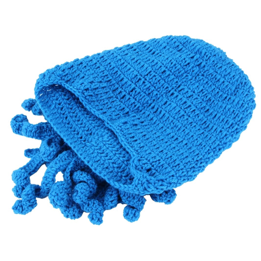 Amurleopard Unisex Barbarian Knit Beanie Octopus Tentacle Cap Winter Warm Face Mask Crochet Hat(Blue) by buy2fix