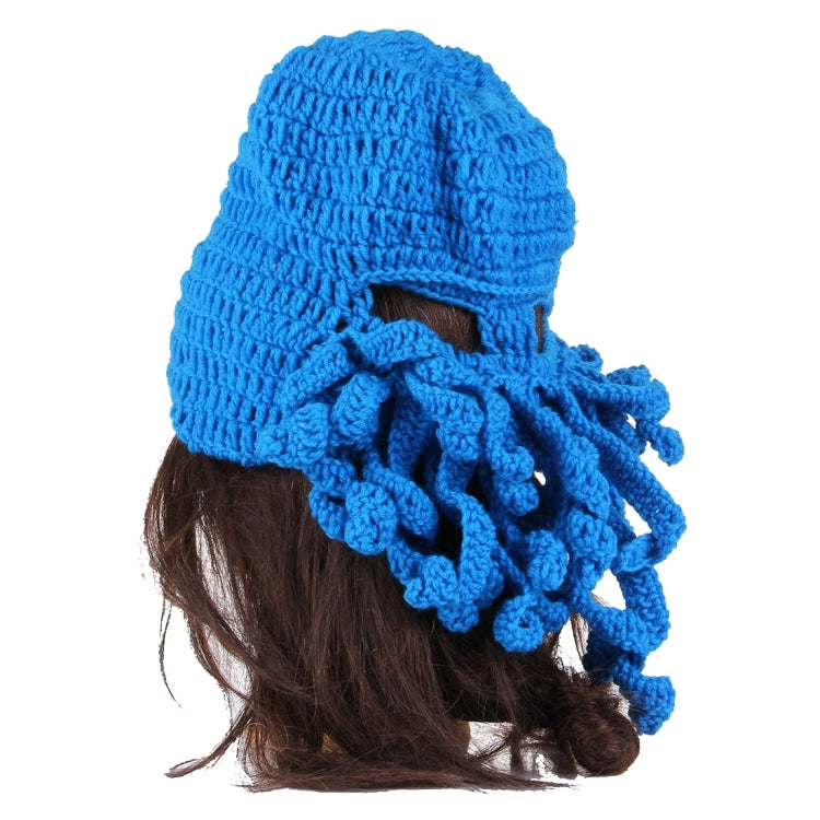 Amurleopard Unisex Barbarian Knit Beanie Octopus Tentacle Cap Winter Warm Face Mask Crochet Hat(Blue) by buy2fix