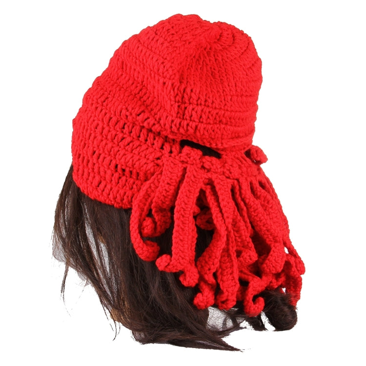 Amurleopard Unisex Barbarian Knit Beanie Octopus Tentacle Cap Winter Warm Face Mask Crochet Hat(Red) by buy2fix