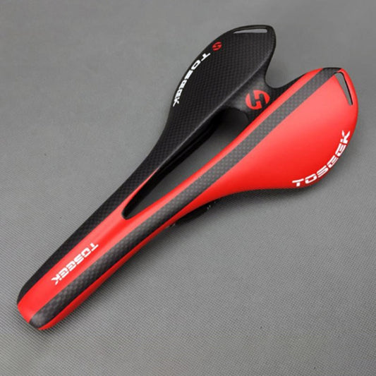 TOSEEK Road Bike Carbon Fiber Seat Bicycle Hollow Seat Saddle, 3K Texture + Extinction(Red) by TOSEEK