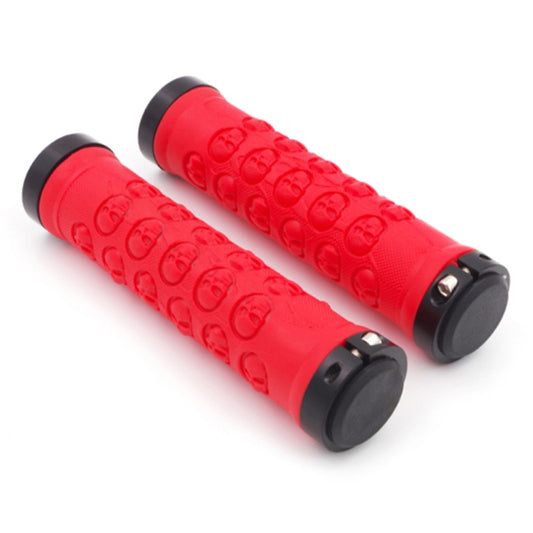 1 Pair AG23 Skull Style Bicycle MTB Bike Lock-on Rubber Handlebar Grips(Red) by buy2fix