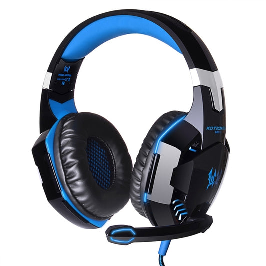 KOTION EACH G2000 Over-ear Game Gaming Headphone Headset Earphone Headband with Mic Stereo Bass LED Light for PC Gamer,Cable Length: About 2.2m(Blue + Black) by KOTION EACH
