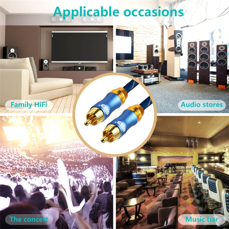 EMK 8mm RCA Male to 6mm RCA Male Gold-plated Plug Grid Nylon Braided Audio Coaxial Cable for Speaker Amplifier Mixer, Length: 2m(Blue) by EMK