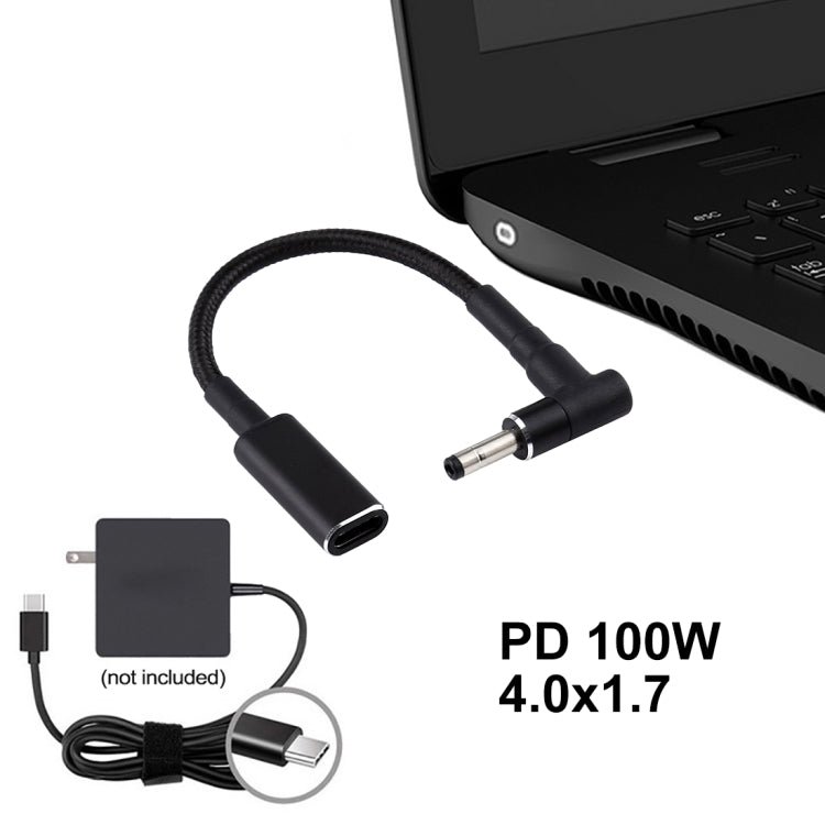PD 100W 18.5-20V 4.0 x 1.35mm Elbow to USB-C / Type-C Adapter Nylon Braid Cable by buy2fix