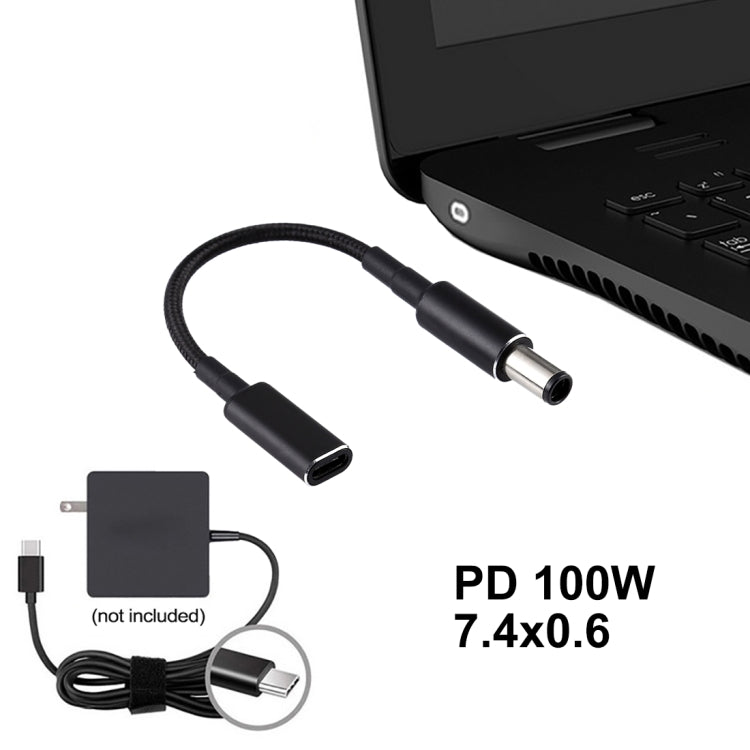 PD 100W 18.5-20V 7.4 x 0.6mm to USB-C / Type-C Adapter Nylon Braid Cable for HP by buy2fix