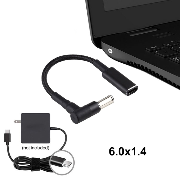 6.0 x 1.4mm Elbow to USB-C / Type-C Adapter Nylon Braid Cable by buy2fix