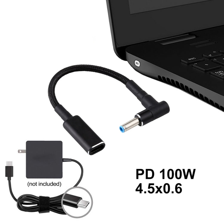 PD 100W 18.5-20V 4.5 x 0.6mm Elbow to USB-C / Type-C Adapter Nylon Braid Cable for HP by buy2fix