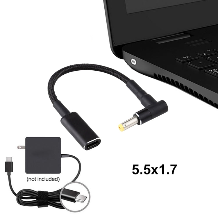 PD 100W 18.5-20V 4.8 x 1.7mm Elbow to USB-C / Type-C Adapter Nylon Braid Cable by buy2fix