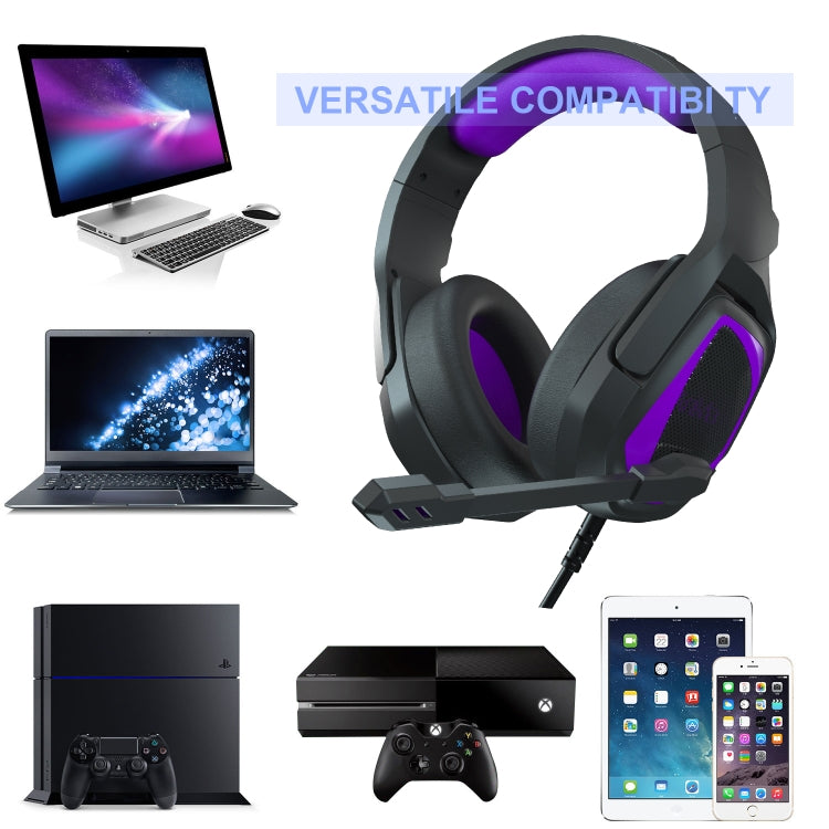 SADES MH602 3.5mm Plug Wire-controlled E-sports Gaming Headset with Retractable Microphone, Cable Length: 2.2m(Black purple) by SADES