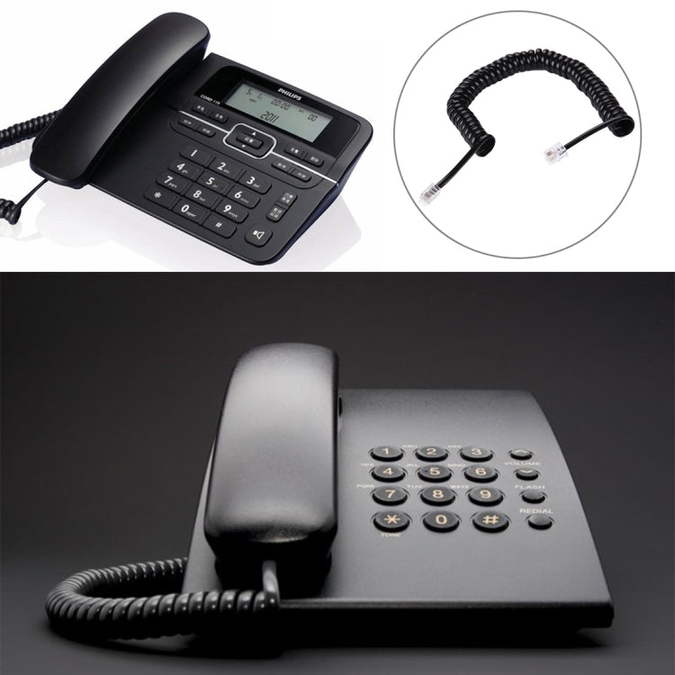 4 Core Male to Male RJ11 Spring Style Telephone Extension Coil Cable Cord Cable, Stretch Length: 2m(Black) by buy2fix