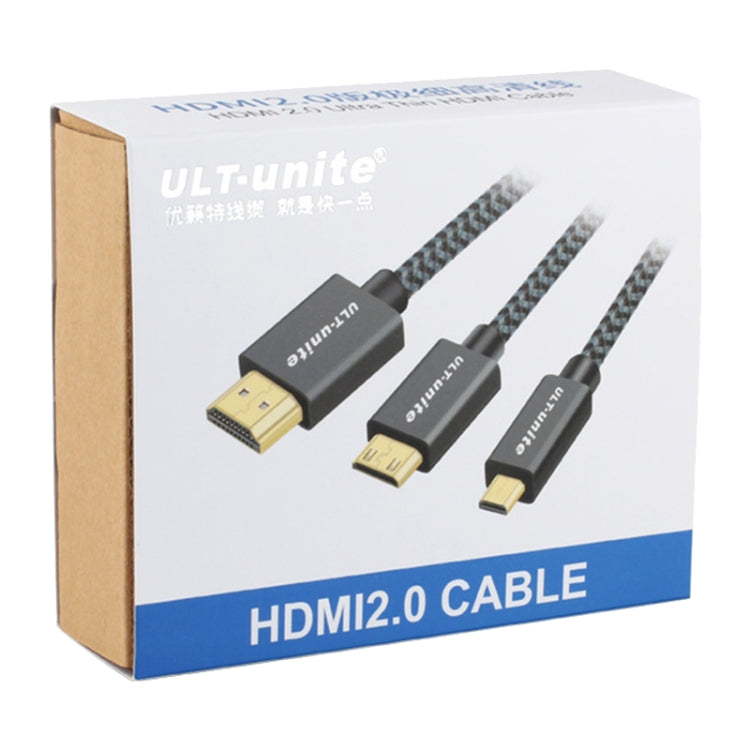 ULT-unite Gold-plated Head HDMI Male to Micro HDMI Male Nylon Braided Cable, Cable Length: 3m(Black) by ult-unite
