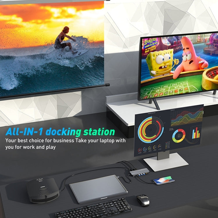 Rocketek HC451 Type-C to 60W PD + 4K HDMI + DP + 100M RJ45 14 in 1 HUB Adapter by ROCKETEK