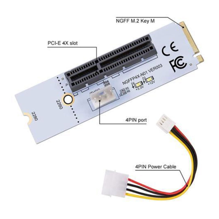 NGFF M.2 Key M to PCI-E 1X / 4X / 8X / 16X Graphics Card Mining Slot Adapter Riser Converter Card with LED & 4 Pin Power Cable by buy2fix