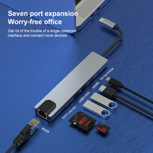7 in 1 RJ45 + SD/TF + USB 3.0 x 2 + HDMI + PD to USB-C / Type-C HUB Adapter by buy2fix