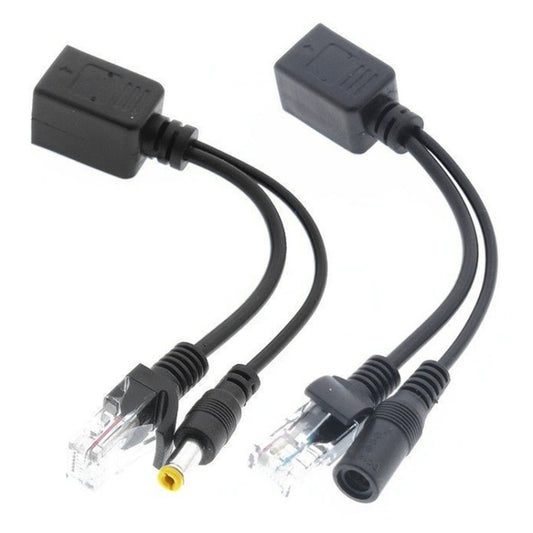 2 in 1 RJ45 POE Injector and Splitter Cable Set with 2.1x 5.5mm Female & Male DC Jack(Black) by buy2fix