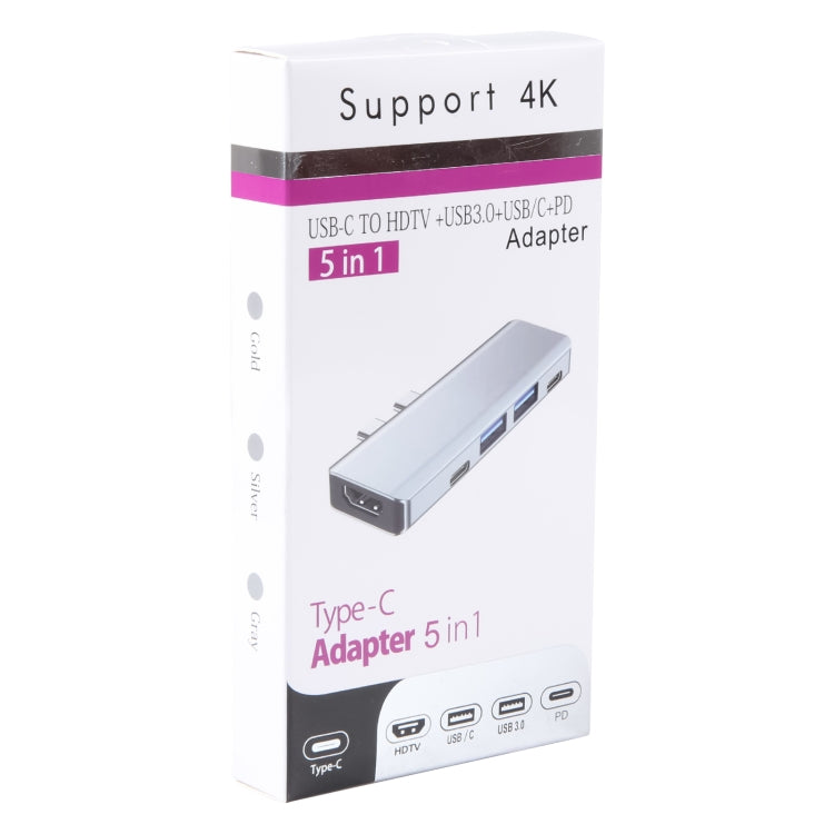 YG-2102 5 in 1 Dual USB-C / Type-C to USB Docking Station HUB Adapter (Silver) by buy2fix