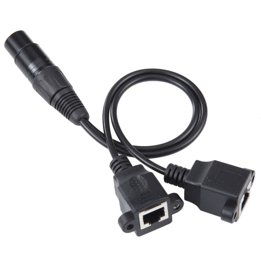 3-pin XLR Female to 2 x RJ45 Female Ethernet LAN Network Extension Cable, Cable Length: 30cm(Black) by buy2fix