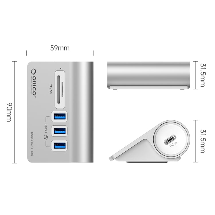 ORICO M3UT3 3-port USB 3.2 HUB with Card Reader (Silver) by ORICO