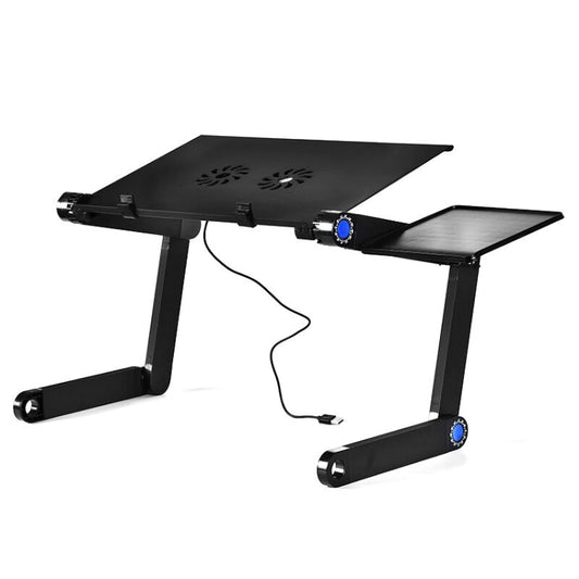 Portable 360 Degree Adjustable Foldable Aluminium Alloy Desk Stand with Double CPU Fans & Mouse Pad for Laptop / Notebook(Black) by buy2fix
