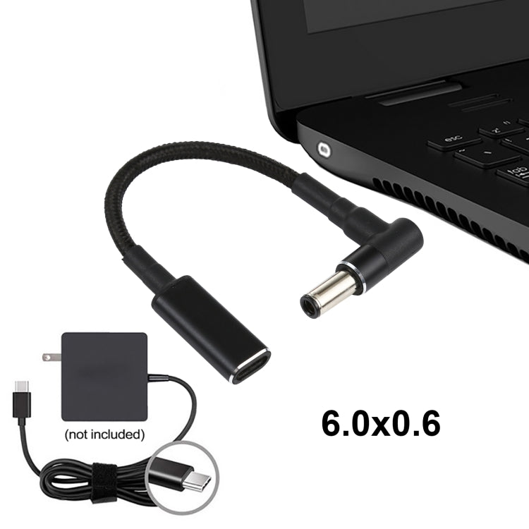 PD 100W 18.5-20V 6.0 x 0.6mm Elbow to USB-C / Type-C Adapter Nylon Braid Cable by buy2fix