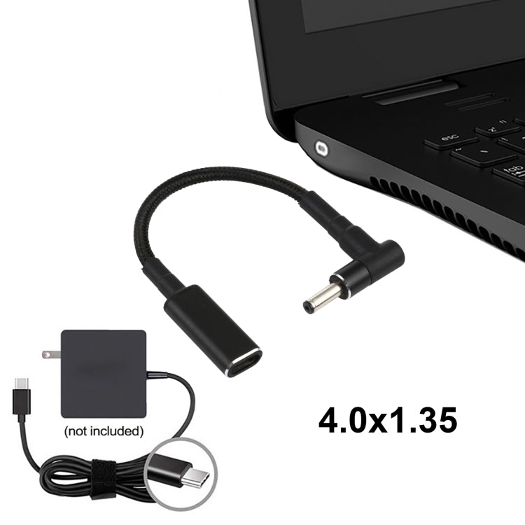 PD 100W 18.5-20V 4.0 x 1.35mm Elbow to USB-C / Type-C Adapter Nylon Braid Cable by buy2fix