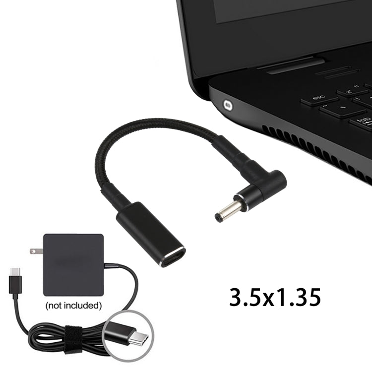 PD 100W 18.5-20V 3.5 x 1.35mm Elbow to USB-C / Type-C Adapter Nylon Braid Cable by buy2fix