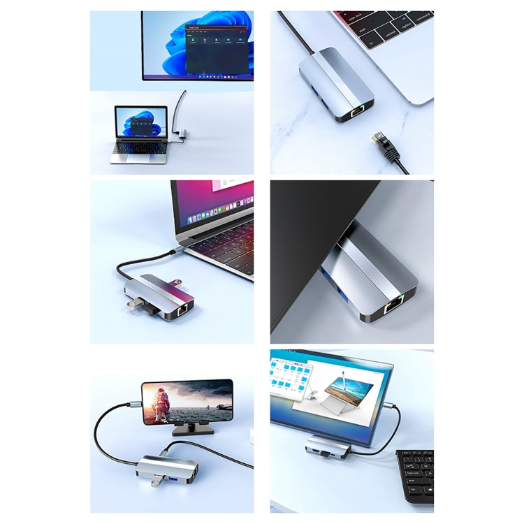 BYL-2203 6 in 1 USB-C / Type-C to USB Multifunctional Docking Station HUB Adapter by buy2fix