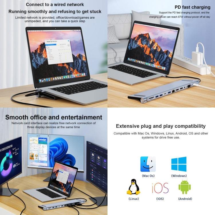 BYL-2003U2 12 in 1 USB-C / Type-C to USB Multifunctional Docking Station HUB Adapter by buy2fix