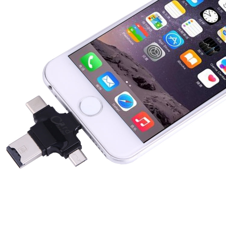 4 in 1 USB-C / Type-C & USB 2.0 & Micro USB & 8 Pin TF Card Reader for MacBook, PC, Laptop, Smart Phone with OTG Function, Support FAT32 & exFAT(Black) by buy2fix