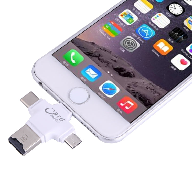 4 in 1 USB-C / Type-C & USB 2.0 & Micro USB & 8 Pin TF Card Reader for MacBook, PC, Laptop, Smart Phone with OTG Function, Support FAT32 & exFAT(White) by buy2fix