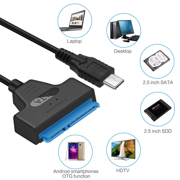 USB-C / Type-C 3.1 Male to SATA (15 Pin + 7 Pin) HDD Data Converter Cable, Length: 20cm by buy2fix