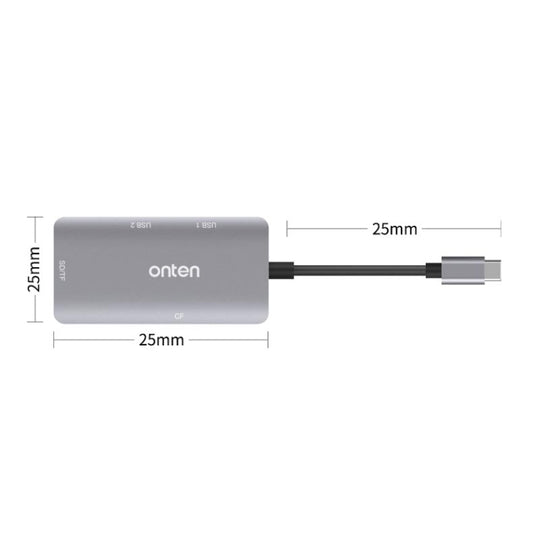 Onten 91882 5 In 1 USB3.0 x3 + SD + TF + CF Type-C / USB-C OTG Multi-function Card Reader by Onten