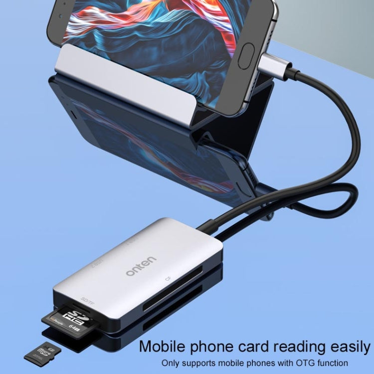 Onten 91882 5 In 1 USB3.0 x3 + SD + TF + CF Type-C / USB-C OTG Multi-function Card Reader by Onten