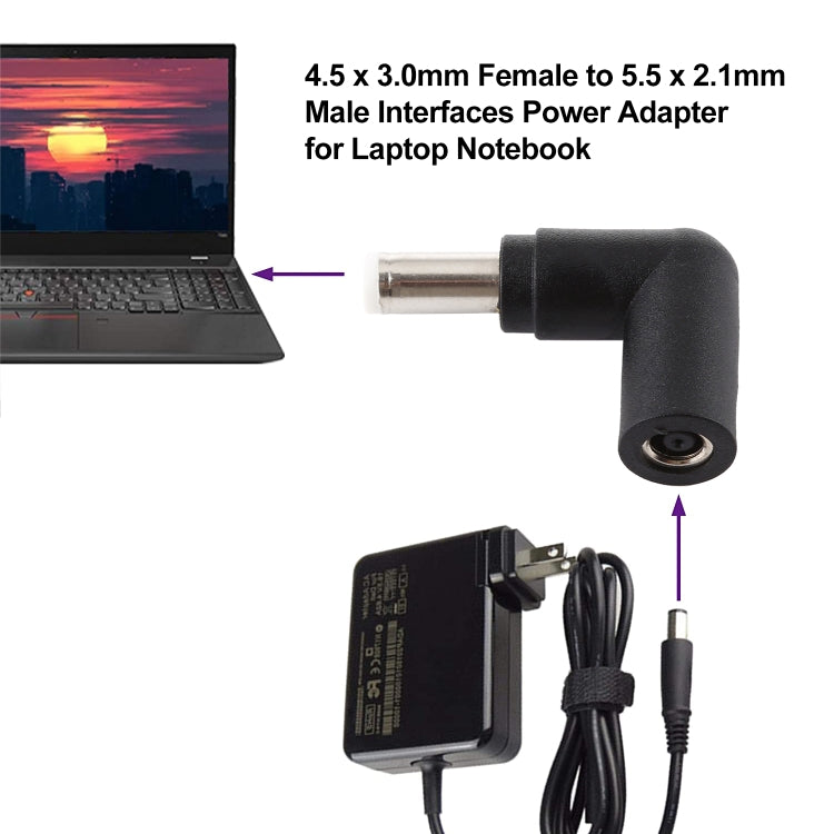 4.5 x 3.0mm Female to 5.5 x 2.1mm Male Interfaces Power Adapter for Laptop Notebook(Black) by buy2fix