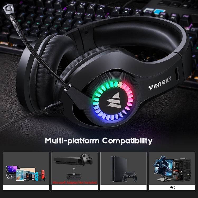Wintory M3 USB + 3.5mm 4 Pin Adjustable RGB Light Gaming Headset with Mic (Black) by Wintory