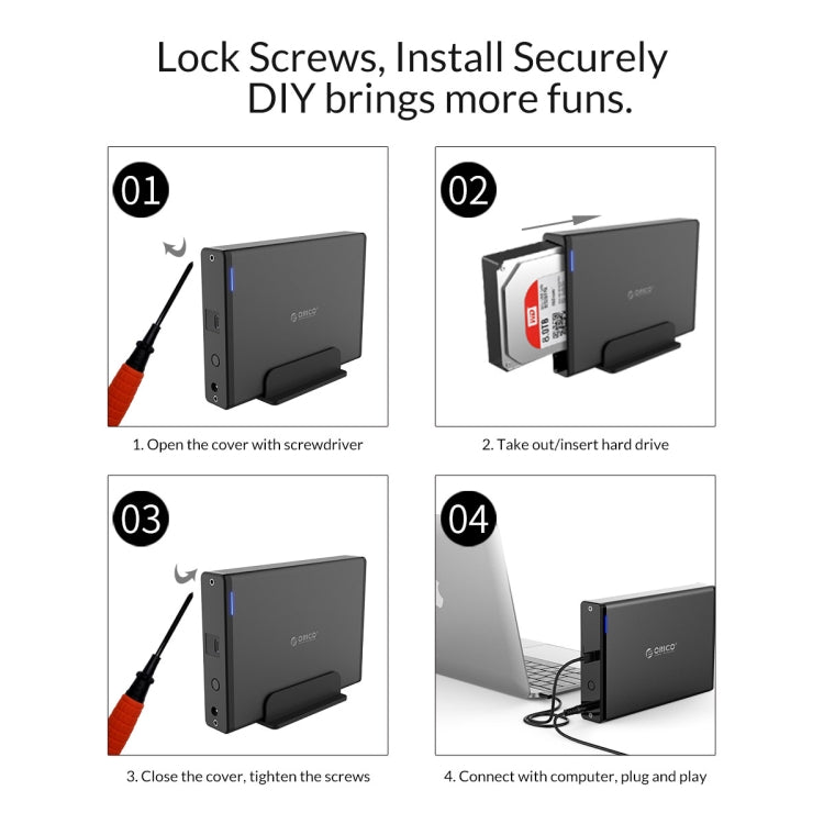 ORICO 7688C3 8TB 3.5 inch USB-C / Type-C Mobile HDD Enclosure with Detachable Base, Cable Length: 1m by ORICO