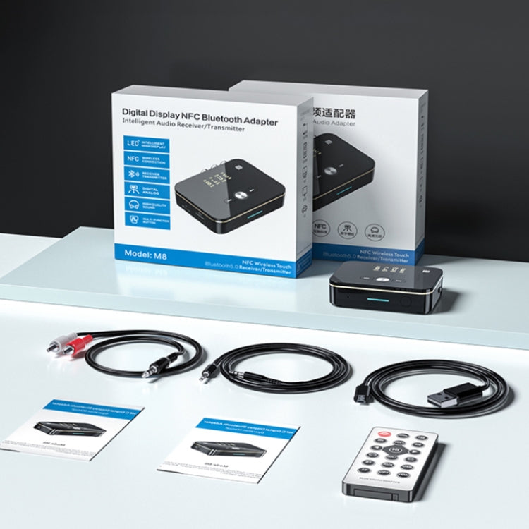 M8 NFC 2 in 1 NFC Optical Coaxial Bluetooth 5.0 Audio Transmitter Receiver with Digital Display by buy2fix