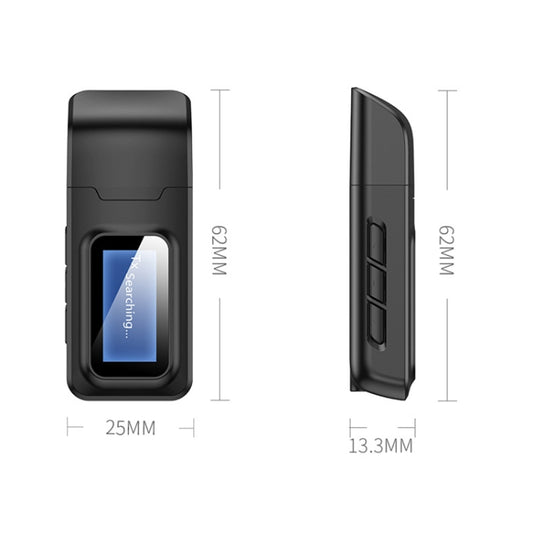 T11B 2 in 1 USB Bluetooth 5.0 Transmitter & Receiver Audio Adapter with LCD Screen(Black) by buy2fix