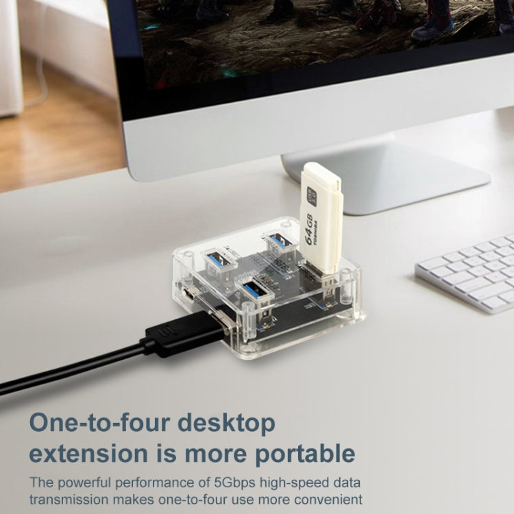 USB3.0 4 in 1 Multifunctional Desktop Square Transparent HUB by buy2fix