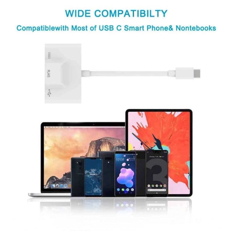 3 in 1 USB-C / Type-C Male to USB + 100M RJ45 Ethernet + Type-C Power Female Adapter by buy2fix