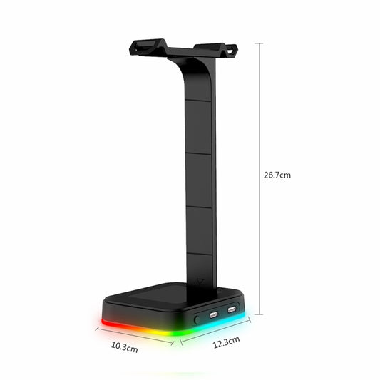 RGBD9 Colorful Glowing Gaming Headset Display Stand with Charging + Data Transmission Dual USB Interface (Black) by buy2fix