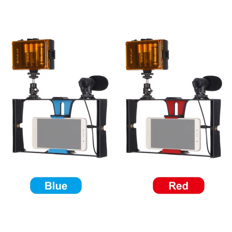 PULUZ 3 in 1 Vlogging Live Broadcast LED Selfie Light Smartphone Video Rig Kits with Microphone + Cold Shoe Tripod Head for iPhone, Galaxy, Huawei, Xiaomi, HTC, LG, Google, and Other Smartphones(Red) by PULUZ
