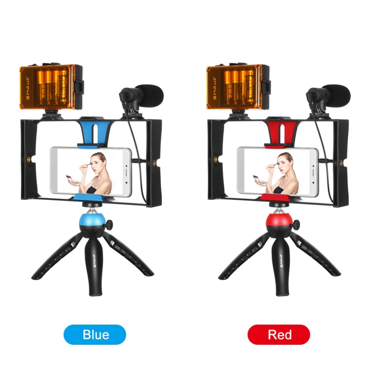 PULUZ 4 in 1 Vlogging Live Broadcast LED Selfie Light Smartphone Video Rig Kits with Microphone + Tripod Mount + Cold Shoe Tripod Head for iPhone, Galaxy, Huawei, Xiaomi, HTC, LG, Google, and Other Smartphones(Red) by PULUZ